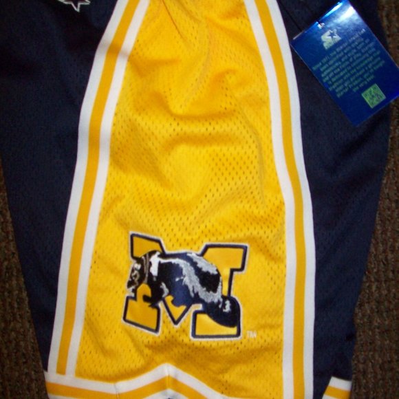 MICHIGAN WOLVERINES STARTER SHORTS BLUE & YELLOW - Picture 7 of 12